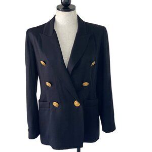 Lillie Rubin Vintage Womens Blazer Size 8 Blue Lion Button Pockets Casual